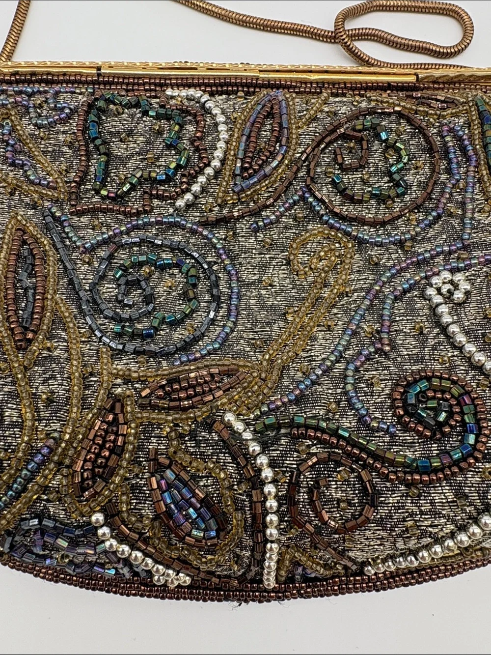 Vintage Carla Marchi Iridescent Beaded Fold Over Clutch Shoulder Bag BLEMISH